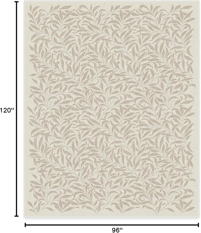 RUGGABLE x Morris & Co Washable Area Rug– Pure Willow Boughs Natural 8x10, Stain-Resistant, Non-Slip–Large Machine Washable Rugs for Living Room, Bedroom, Hallway, Entryway & Office–with Standard Pad