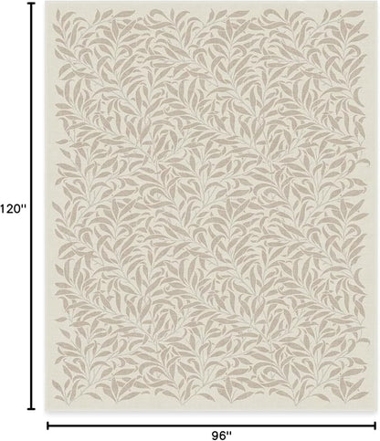 RUGGABLE x Morris & Co Washable Area Rug– Pure Willow Boughs Natural 8x10, Stain-Resistant, Non-Slip–Large Machine Washable Rugs for Living Room, Bedroom, Hallway, Entryway & Office–with Standard Pad