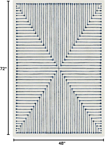 RUGGABLE x Jonathan Adler Machine Washable Modern Area Rug – Inkdrop Slate Blue 4x6, Stain-Resistant, Non-Slip – Medium Rugs for Living Room, Bedroom, Hallway, Entryway & Office–with Cushioned Pad