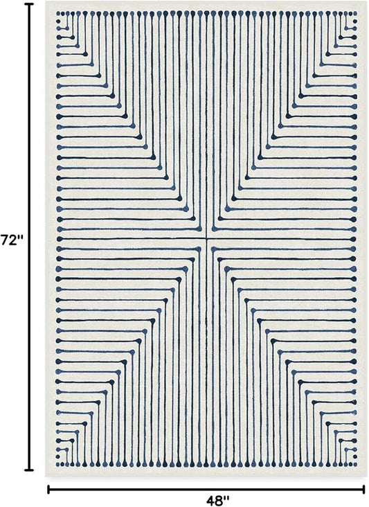 RUGGABLE x Jonathan Adler Machine Washable Modern Area Rug – Inkdrop Slate Blue 4x6, Stain-Resistant, Non-Slip – Medium Rugs for Living Room, Bedroom, Hallway, Entryway & Office–with Cushioned Pad