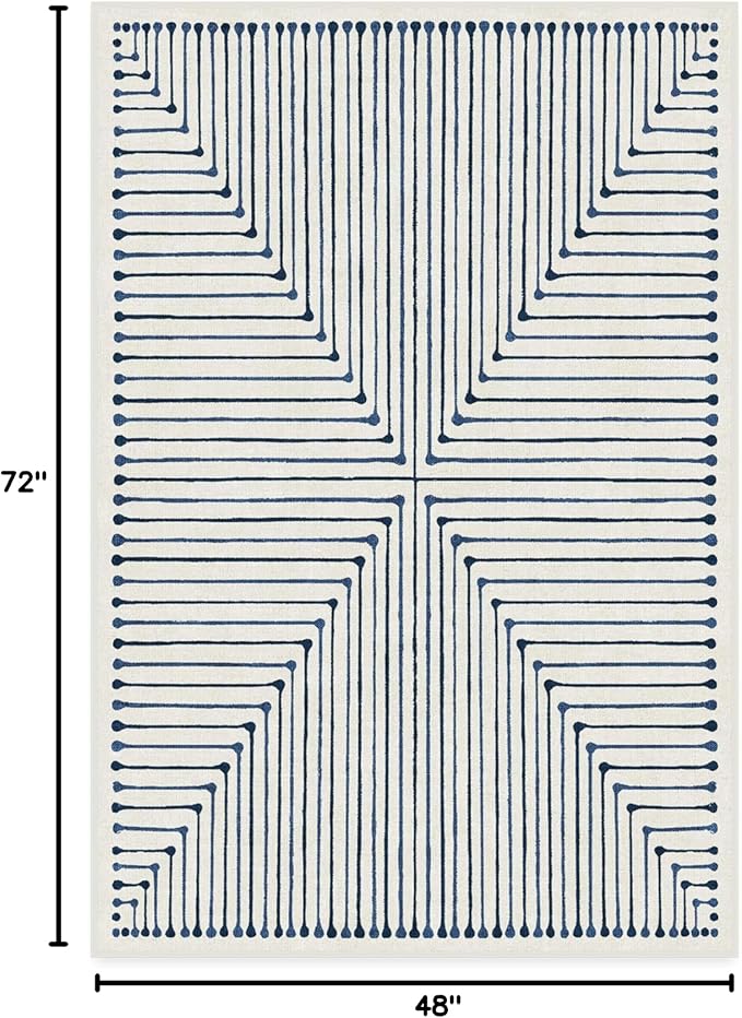 RUGGABLE x Jonathan Adler Machine Washable Modern Area Rug – Inkdrop Slate Blue 4x6, Stain-Resistant, Non-Slip – Medium Rugs for Living Room, Bedroom, Hallway, Entryway & Office–with Standard Pad