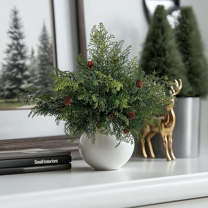 10PCS Artificial Pine Tree Branches, Green Pine Stem Real Touch Fake Greenery Green Plants Pine Needles DIY Accessories for Wreath Christmas and Home Garden Decor
