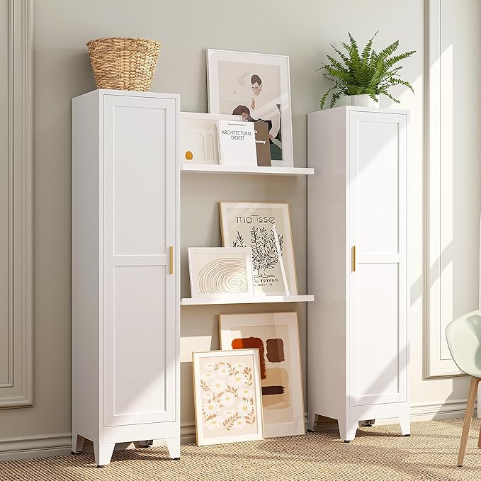 Tall Bathroom Storage Cabinet, 67" Narrow Metal Storage Cabinets, Freestanding Tall Linen Cabinet, Slim Kitchen Pantry Cabinets with Shelves