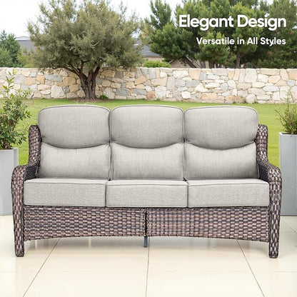 Swivel Patio Chairs sofa Set of 7 with 6" Thick Cushion - Wicker Outdoor Swivel Rocker Patio Chair ,Sofa/Glass coffee table, High Back Comfortable Outdoor Glider Chairs - Brown Wicker Beige Cushions