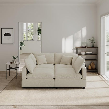 Modern Sectional Linen Couch for Living Room L-Shape Sofas,4 Seat Modular Cloud Sofas,Detachable Couch Cushion Covers,Cozy Feather Down Sofa for Apartment Beige