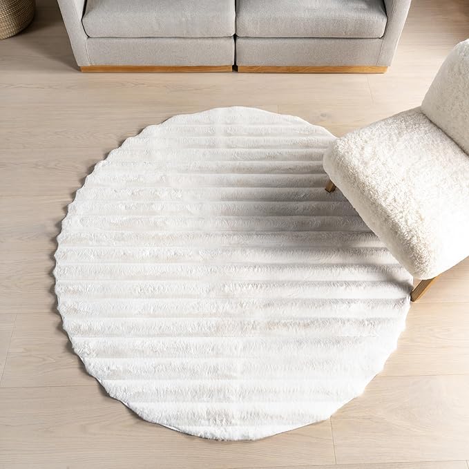 nuLOOM 5' Round Cozy Plush Area Rug, Machine Washable, Non-Slip, Soft Fluffy Shag Carpet for Living Room Bedroom Kids Room Nursery Home Decor, Kai Off-White