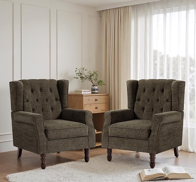 Lumibee High Back Accent Chair Set of 2,Upholstered Wingback Armchair with Solid Wood Legs for Small Spaces,Comfy Single Sofa Chair for Living Room,Bedroom,Office-Taupe