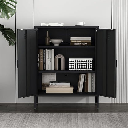 Manhattan Comfort Naomi Modern Metal Accent Cabinet, Minimalist Storage Cabinet with Doors & Adjustable Shelves, Vented Doors, Sturdy Steel Build, Versatile & Multi-Purpose Home Furniture, Black