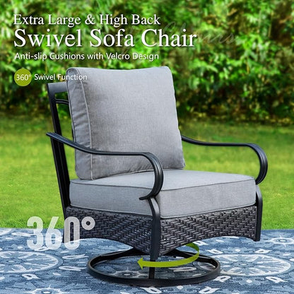 Sophia & William Patio Furniture Set, 4 Piece Metal Outdoor Conversation Set with 2-Seater Outdoor Couch, 2 Swivel Chairs, 1 Coffee Table for Outdoor Seating, Backyard, Porch(Grey)