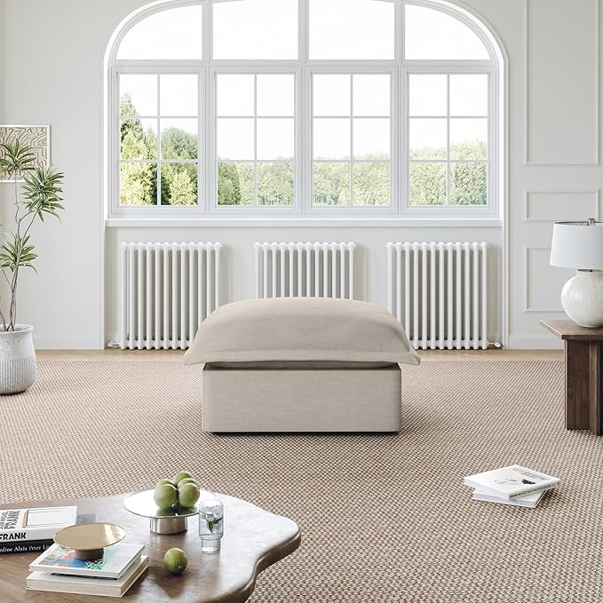 Cloud Sectional Sofa, Down Fill Cloud Couch, Convertible Modular Couch with Washable Cover, Movable Ottoman, Sectional Couches for Living Room, Bedroom, Small Apartments, Linen, Light Gray