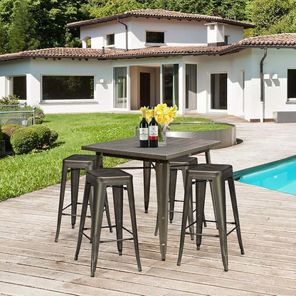COSTWAY Metal Bar stools Set of 4, with Removable Back, 30'' Bar Height Stools with Rubber Feet, Stylish and Modern Chairs, for Kitchen, Dining Rooms, and Side Bar (Gun, 30'')