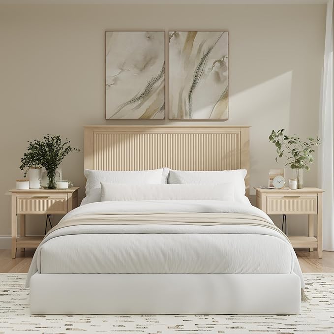 Bush Home 65-inch Full/Queen Headboard with 2 Nightstands, Bedroom Furniture, Camille Collection, Natural Birch