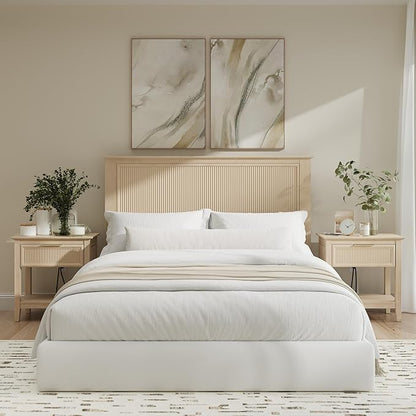Bush Home 65-inch Full/Queen Headboard with 2 Nightstands, Bedroom Furniture, Camille Collection, Natural Birch
