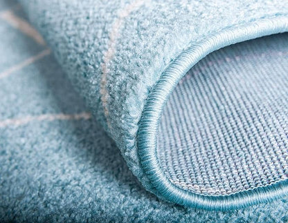 Unique Loom Trellis Frieze Collection Area Rug - Geometric (2' x 13' 1" Runner, Light Blue/ Ivory)