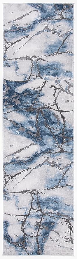 SAFAVIEH Craft Collection Runner Rug - 2'3" x 18', Grey & Blue, Modern Abstract Design, Non-Shedding & Easy Care, Ideal for High Traffic Areas in Living Room, Bedroom (CFT877L)