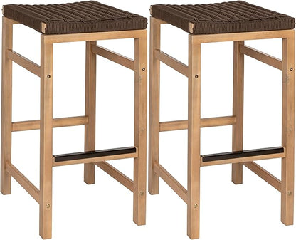 JONATHAN Y BSL1201C-SET2 Armand 30" Modern Coastal Backless Acacia Wood Outdoor Bar Stool with Woven Rope Seat, for Pool, Deck, Poolside, Light Teak/Brown (Set of 2)