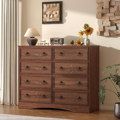 8 Drawer Dresser for Bedroom, Large Dressers Mid Century Modern Cherry Wood Chest of Drawers,Storage Organizer Furniture, Hallway, Entryway, Closet, Cherry Wood