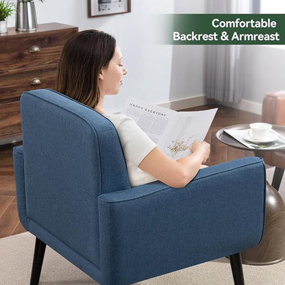 Accent Chair Set of 2, Fabric Modern Chair with Wooden Frame, Cozy Armchair Reading Chair with Comfy Back for Apartment, Living Room, Bedroom, Waiting Room, Small Space, Corner, Blue