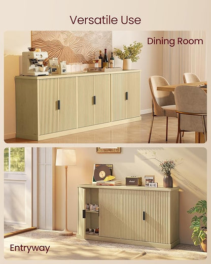 VASAGLE MAXE Collection - Buffet Cabinet, Fluted Console Cabinet, Sideboard with Adjustable Shelves, Mid Century Modern Buffet Table, 15.8 x 58.3 x 31.5 Inches, Oak Beige UBBK382Y01S