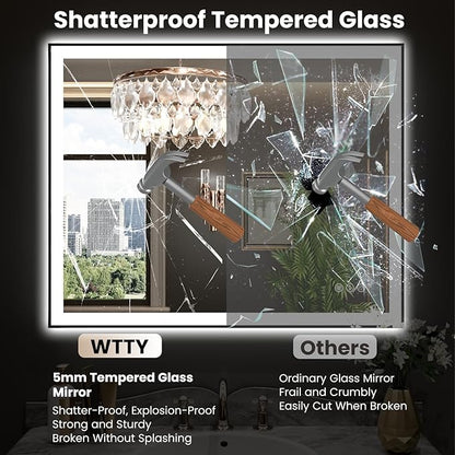 WTTY 40"X36" LED Bathroom Mirror with Black Frame, Bathroom Vanity Mirror with Lights for Wall, Front Light and Backlit, Anti-Fog, Dimmable, 3 Colors, Shatterproof, Memory, Horizontal/Vertical