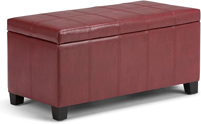 SIMPLIHOME Dover 36 inch Wide Contemporary Rectangle Storage Ottoman Bench in Radicchio Red Vegan Faux Leather, Assembled, for the Living Room, Entryway and Family Room