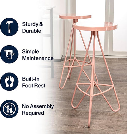 JONATHAN Y BSL1002C Trinity 30" Modern Industiral Iron Tripod Backless Bar Stool for Home, Kitchen, Dining Room, Workspaces, Cafes and Resturants, Pink Frame