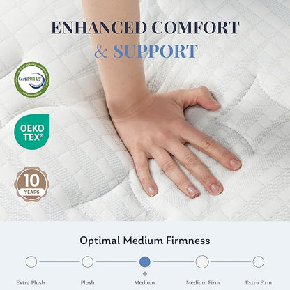 Full Size Mattress, 10 Inch Full Hybrid Mattress in a Box, Medium Feel Foam and Individual Pocket Springs, Extra Edge Support, Pressure Relief, CertiPUR-US, Blue