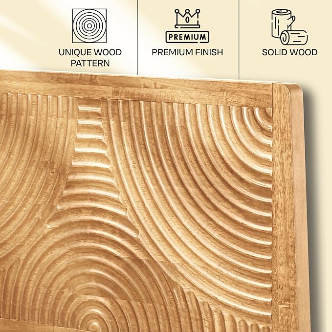 ACACIA Harmony Queen Platform Bed Frame – Solid Rubber Wood, Natural Oak Finish, Mid-Century Design, Signature Circular Wood Texture, 800lbs Support, No Box Spring Needed, Easy Assembly, Easy Assembly