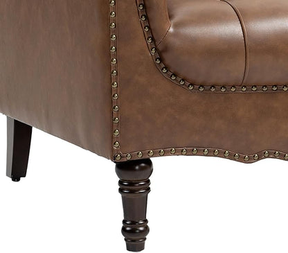 UIXE Faux Leather Accent Chairs Set of 2, Comfy Club Chair Upholstered Armchair for Living Room, Button Tufted Arm Chair Retro Single Sofa Side Reding Seat for Bedroom - Brown