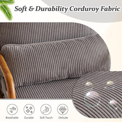 VINGLI Upgraded Premium Corduroy Accent Chair,Upholstered Arm Chair,Solid Wood Comfy Reading Chair with Lumbar Pillow, Mid Century Modern Chairs for Living Room,Bedroom,Guest Room,Light Grey