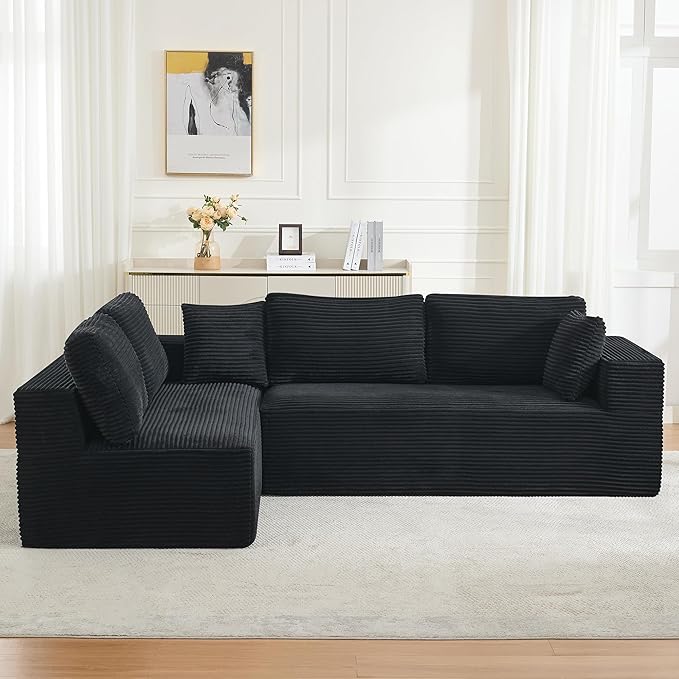 106" Cloud Modular Sectional Sofa Couch,L-Shape Modern Boneless Sectional Couch with Deep Seat,Upholstered Couches for Living Room Bedroom,No Assembly Required,Black