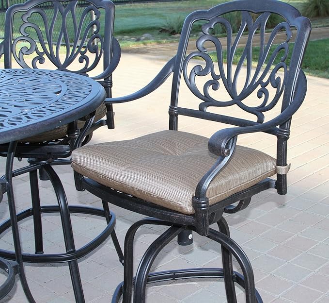 Elizabeth Outdoor Patio 5pc Set Bar Table 42" Dark Bronze Cast Aluminum, Premium Sun-Sesame Cushions