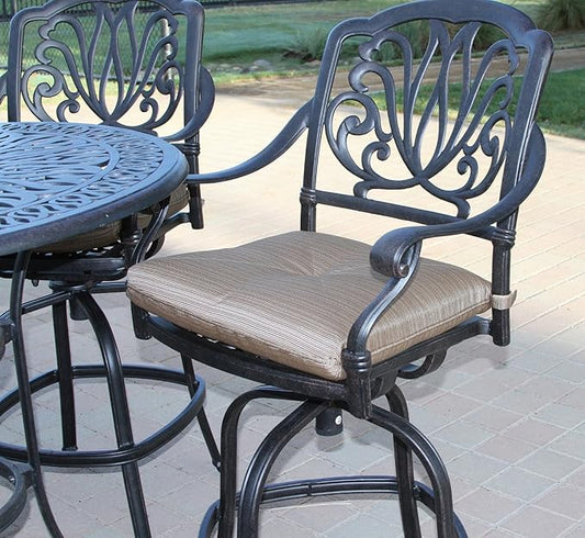 Elizabeth Outdoor Patio 5pc Set Bar Table 42" Dark Bronze Cast Aluminum, Premium Sun-Sesame Cushions