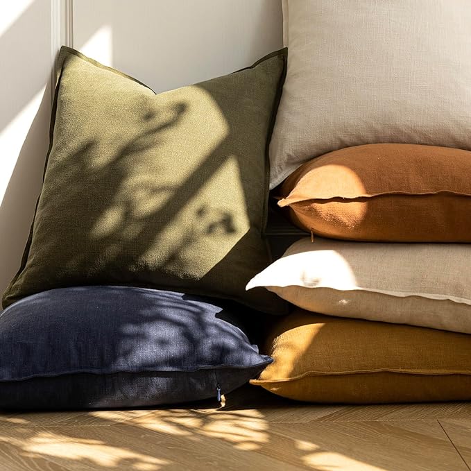 Foindtower Pack of 2, Decorative Linen Soild Throw Pillow Covers Soft Accent Lumbar Cushion Case Boho Farmhouse Pillowcase for Chair Couch Sofa Bedroom Living Room Home Decor 12 x 20 Inch Olive Green