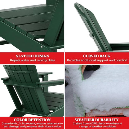 Costaelm Outdoor Adirondack Chair, HDPE Patio Chair, Weather Resistant Lawn Firepit Outside Chairs for Porch, Poolside, Garden, Backyard Deck, Dark Green