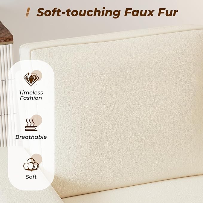 Furnimart 36" Wide Plush Accent Chair, Single Sofa with USB Charger & Cup Holder, Oversized Comfy Chair Tufted Terry Fabric, Ideal for Living Room, Bedroom, Apartment(Terry-Beige)
