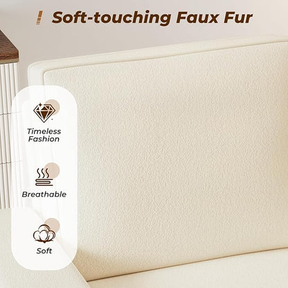 Furnimart 4-Seater Sectional Sofa and Couch Set Teddy Fabric, Loveseat & 2PC Chairs with USB Charger and Cup Holder, Small Living Room Furniture Set for Apartment, Tiny Homes and Lofts, 3PC-Beige