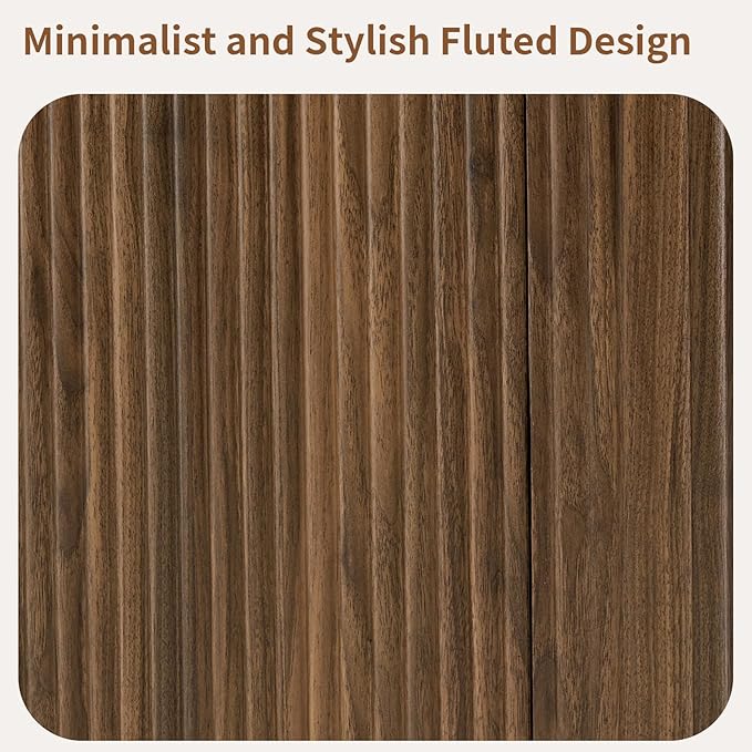 LKTART 64" Sideboard Buffet Cabinet with Storage, Wooden Fluted Storage Cabinet Sideboard Credenza with Adjustable Shelves Pressed Spring for Kitchen Living Room (Walnut)