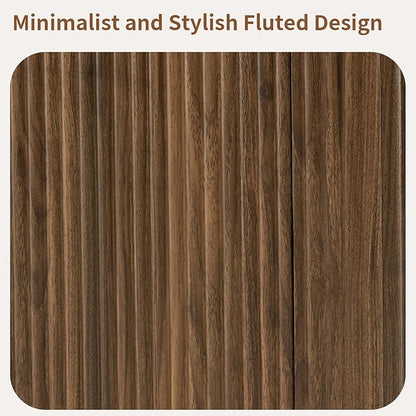 LKTART 64" Sideboard Buffet Cabinet with Storage, Wooden Fluted Storage Cabinet Sideboard Credenza with Adjustable Shelves Pressed Spring for Kitchen Living Room (Walnut)
