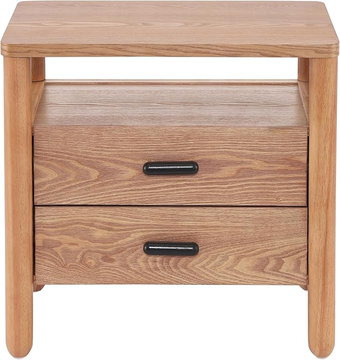 Christopher Knight Home Delwyn Modern Nightstand, Wooden Small Night Stand with Drawers and Open Storage Shelf, Bedside Table/End Table with Rounded Legs, Multipurpose Storage Cabinet, Brown