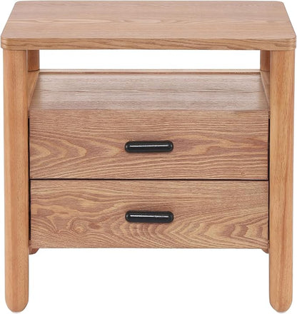 Christopher Knight Home Delwyn Modern Nightstand, Wooden Small Night Stand with Drawers and Open Storage Shelf, Bedside Table/End Table with Rounded Legs, Multipurpose Storage Cabinet, Brown