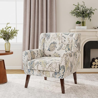 Accent Chair, Modern Fabric Armchair for Living Room, Comfy Upholstered Arm Chair Tufted for Indoor Bedroom Office Room (Pattern Leaf)