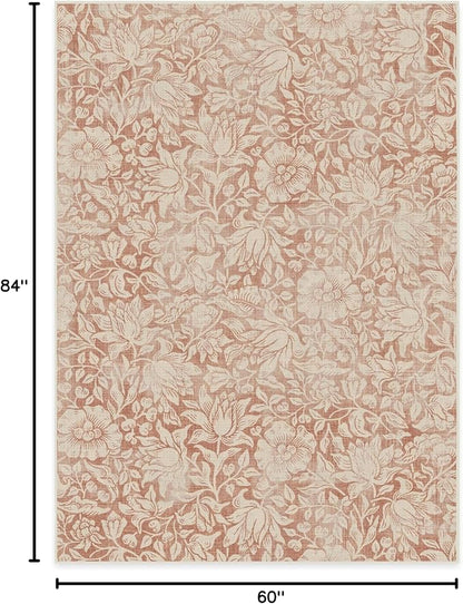 RUGGABLE x Morris & Co Washable Area Rug – Mallow Rust Red 5x7, Stain-Resistant, Non-Slip – Medium Machine Washable Rugs for Living Room, Bedroom, Hallway, Entryway & Office–with Standard Pad