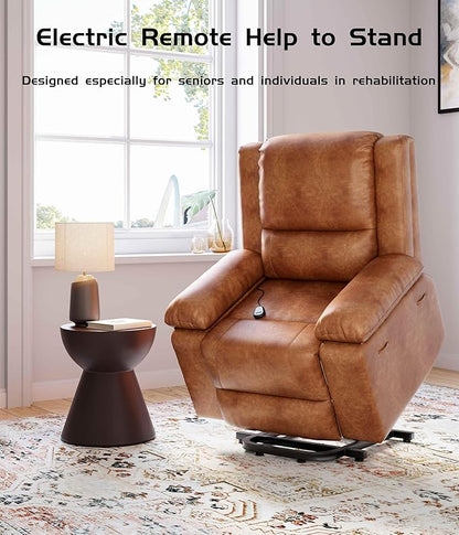 GarveeHome Oversized Wide Power Lift Recliner Chair - Heat and Massage, PU Leather, Adjustable Back and Legs, Electric Lift Chair Designed for The Elderly and People with Mobility impaired