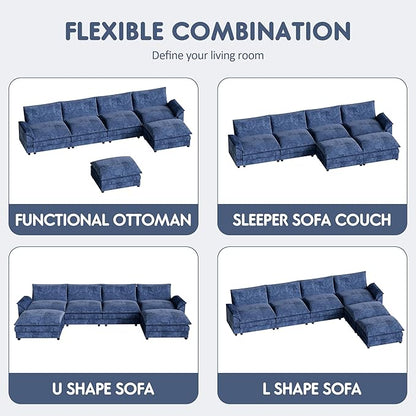 Homall 80" Modular Sectional Sofa, Loveseat Sofa Couch with Double-Layer Cushion, DIY Combination Chenille Deep 2-Seat Cloud Couch for Living Room (Dark Blue, U Shaped Sofa)