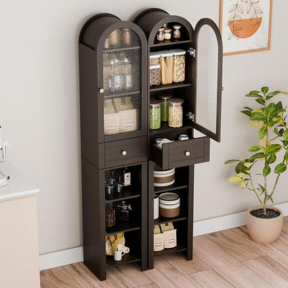 70" Tall Bathroom Storage Cabinet with Acrylic Door，Narrow Storage Cabinet with Drawer Adjustable Shelves, Modern Arched Design Bathroom Cabinet for Bathroom, Living Room, Kitchen, Espresso