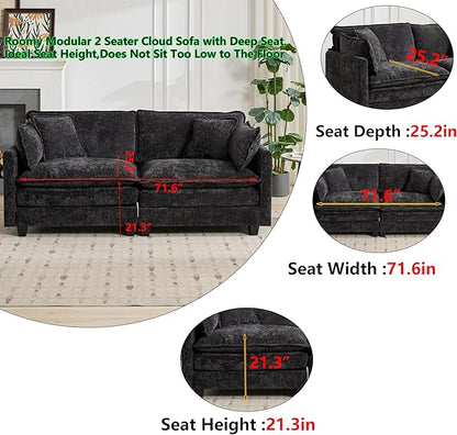 Aoowow Modular Sectional 2 Seater Cloud Sofa Couch for Living Room,78" Loveseat Couch with Deep Seat,Modern Chenille 2 Seat Sofas,Fluffy Small Couches for Bedroom,Small Spaces (Black, 2 Seater)