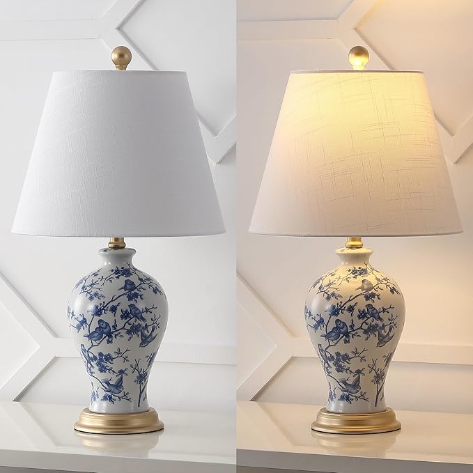 JONATHAN Y JYL3009B Grace 24" Floral Classic LED Table Lamp Cottage Traditional Bedside Desk Nightstand Lamp for Bedroom Living Room Office College Bookcase LED Bulb Included, Blue/White