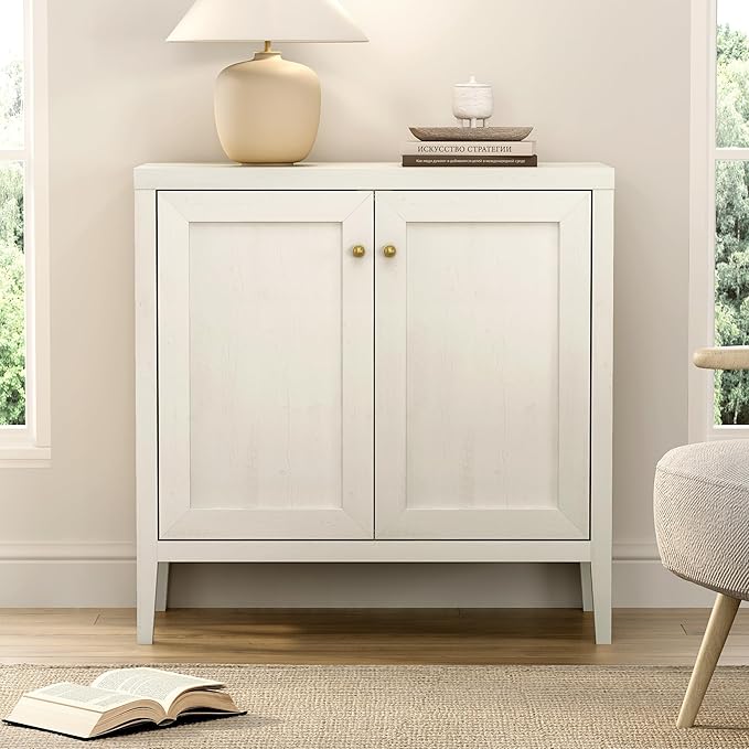 63" Large Buffet Cabinets Set of 2, Farmhouse Sideboard Cabinet with Storage, Accent Credenza Cabinet, Wood Kitchen Cabinets, Coffee Bar Console Table for Living, Dining Room, Antique White