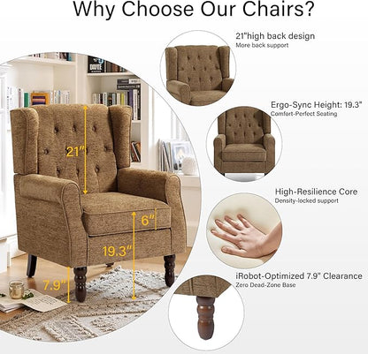 Lumibee High Back Accent Chair Set of 2,Upholstered Wingback Armchair with Solid Wood Legs for Small Spaces,Comfy Single Sofa Chair for Living Room,Bedroom,Office-Brown